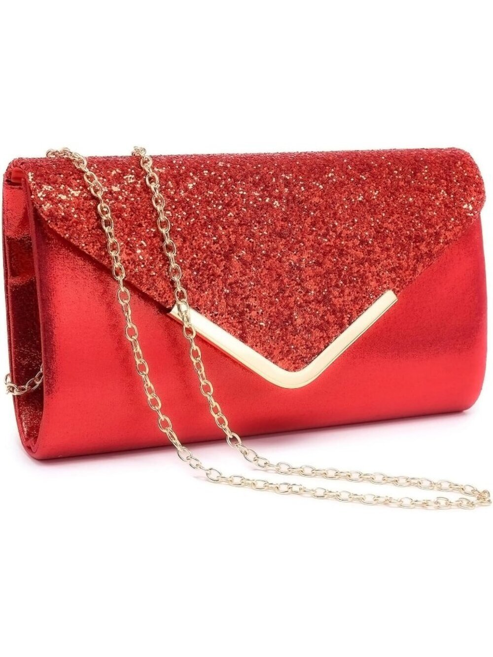 Women's Red Glitter  Clutch Purses For Wedding Party Prom With Shoulder Strap